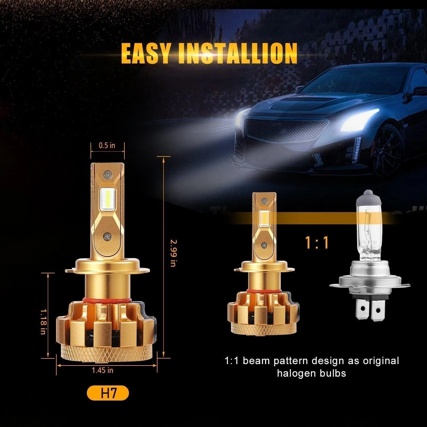 For 2006 Mercedes-Benz S65 AMG with Halogen Headlamps F-16 Plus Series Built-in Canbus LED Light Bulbs High Low Beam Bundle